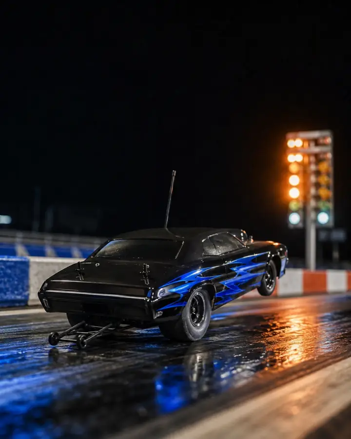 RC drag car staged on a no-prep strip